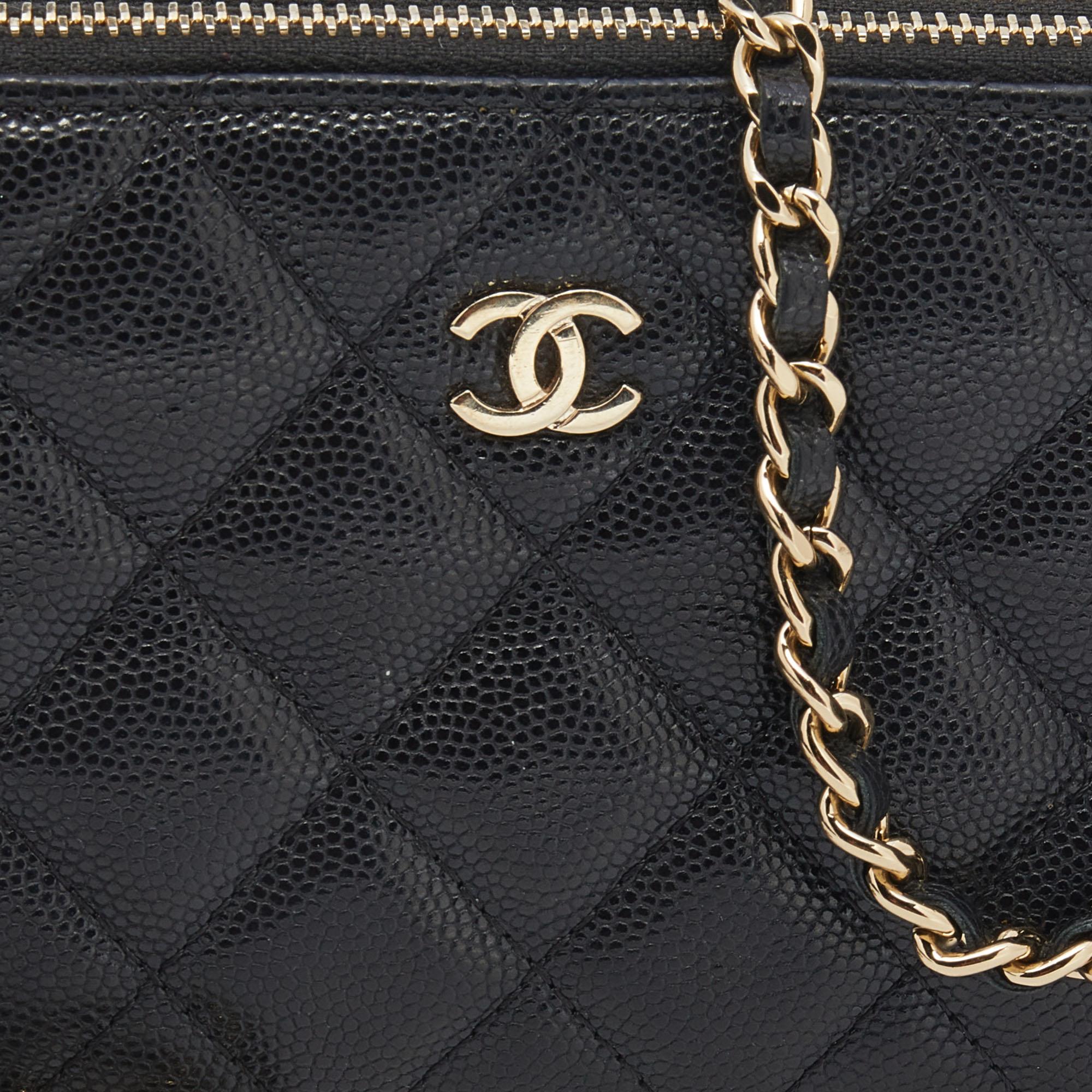 Chanel Black Quilted Caviar Leather WOC Double Zip Wallet on Chain 4