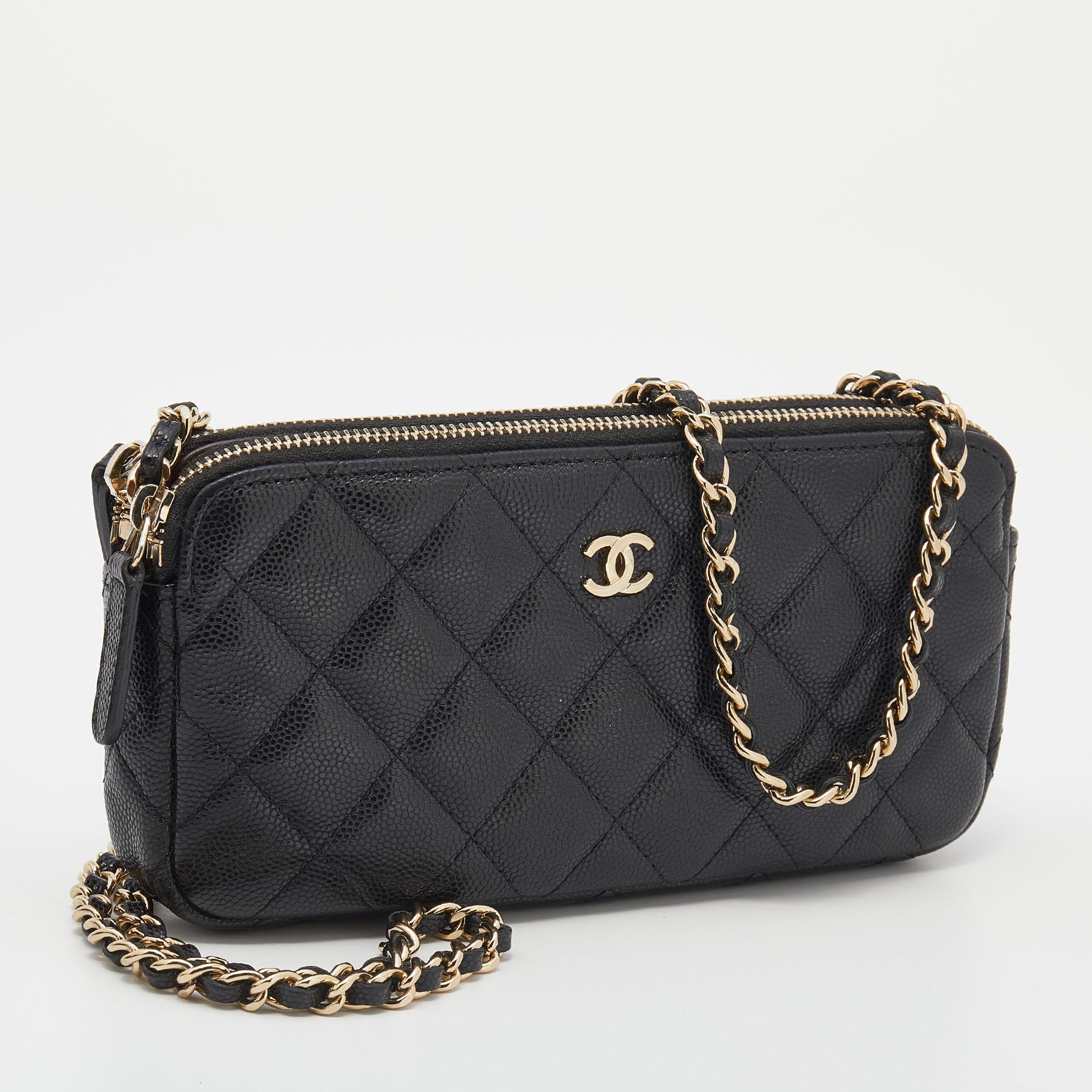 caviar quilted wallet on chain woc black