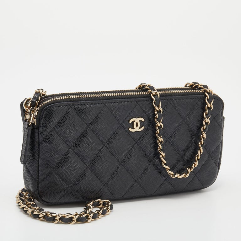 Chanel Black Quilted Caviar Leather WOC Double Zip Wallet on Chain at