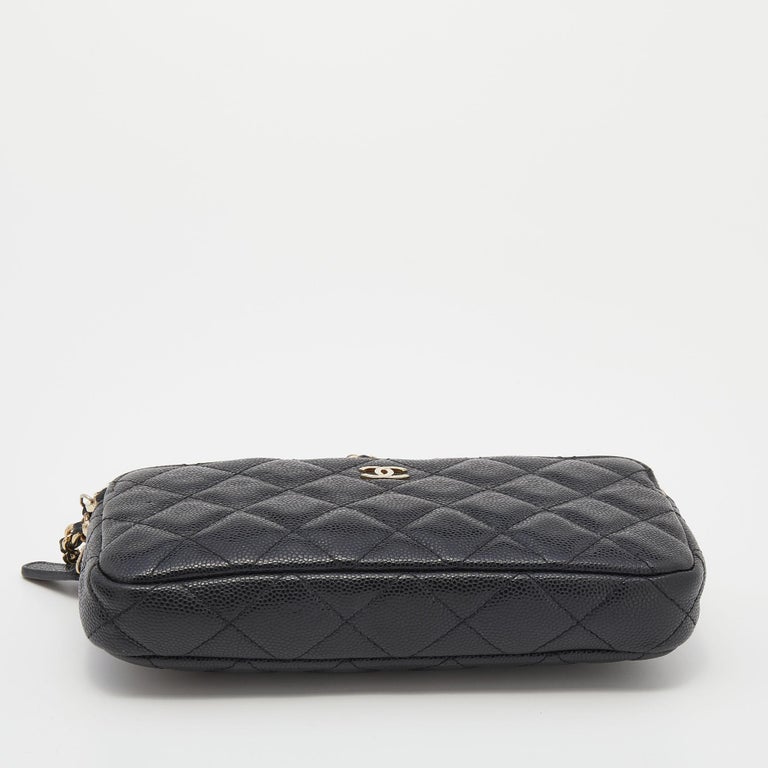 Chanel Black Quilted Caviar Leather WOC Double Zip Wallet on Chain at
