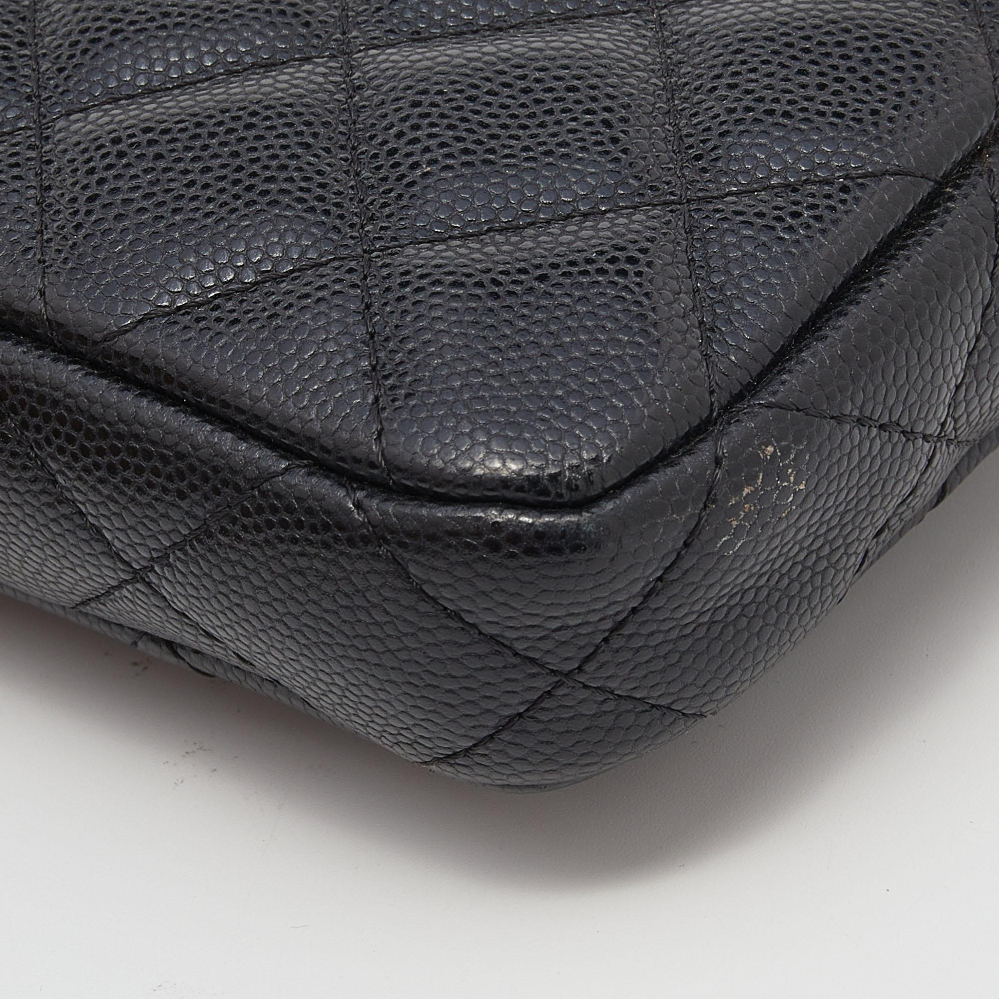 Women's Chanel Black Quilted Caviar Leather WOC Double Zip Wallet on Chain