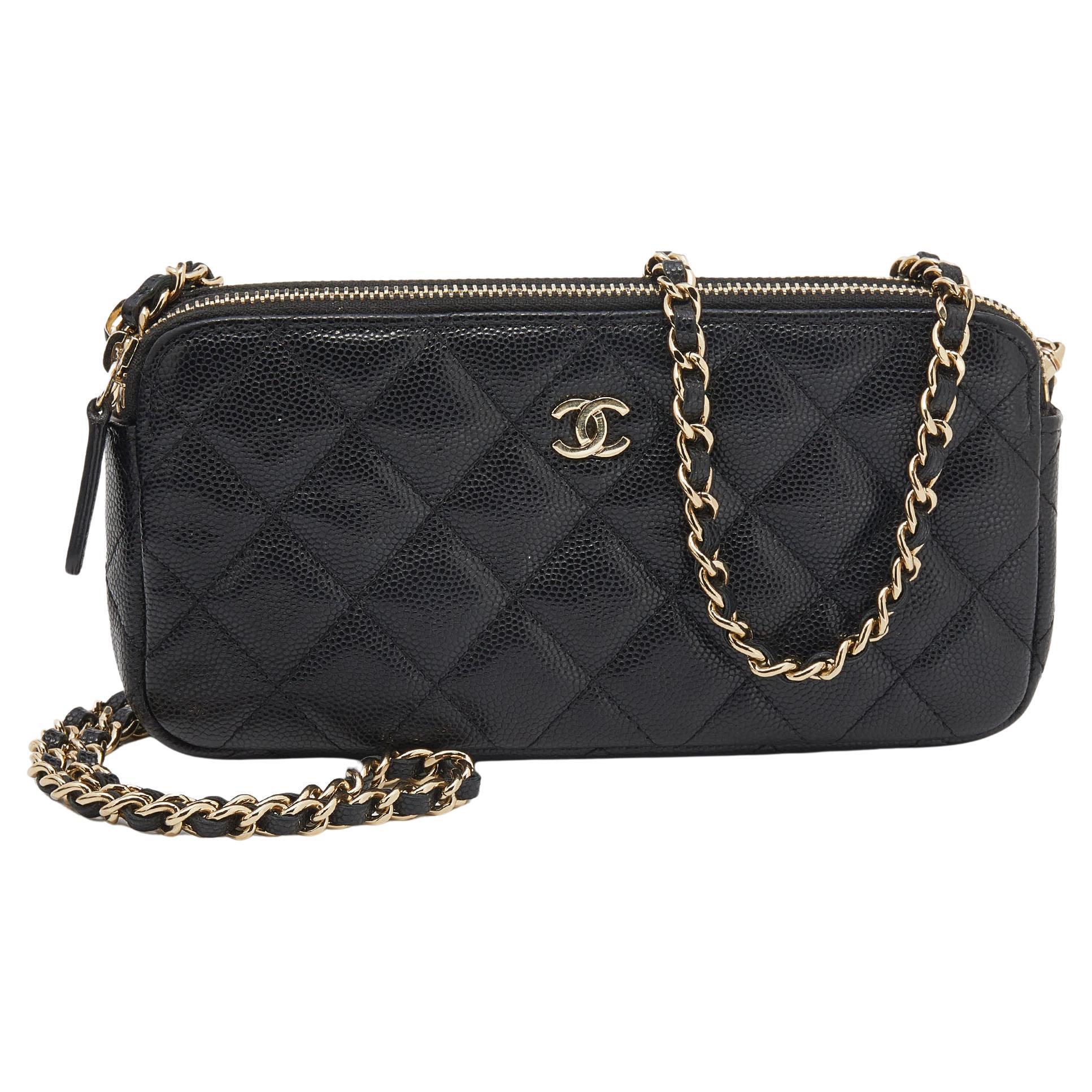 Chanel Black Quilted Caviar Leather WOC Double Zip Wallet on Chain at  1stDibs