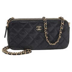 Chanel Black Quilted Caviar Leather WOC Double Zip Wallet on Chain