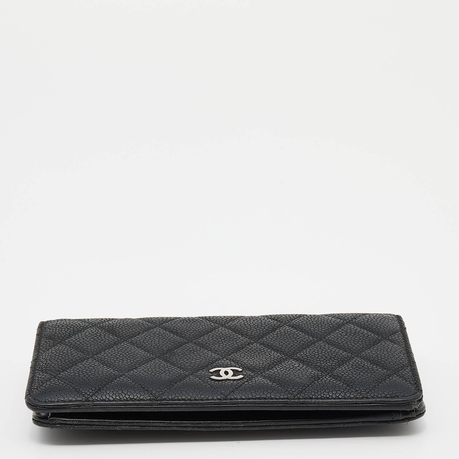 Women's Chanel Black Quilted Caviar Leather Yen Continental Wallet
