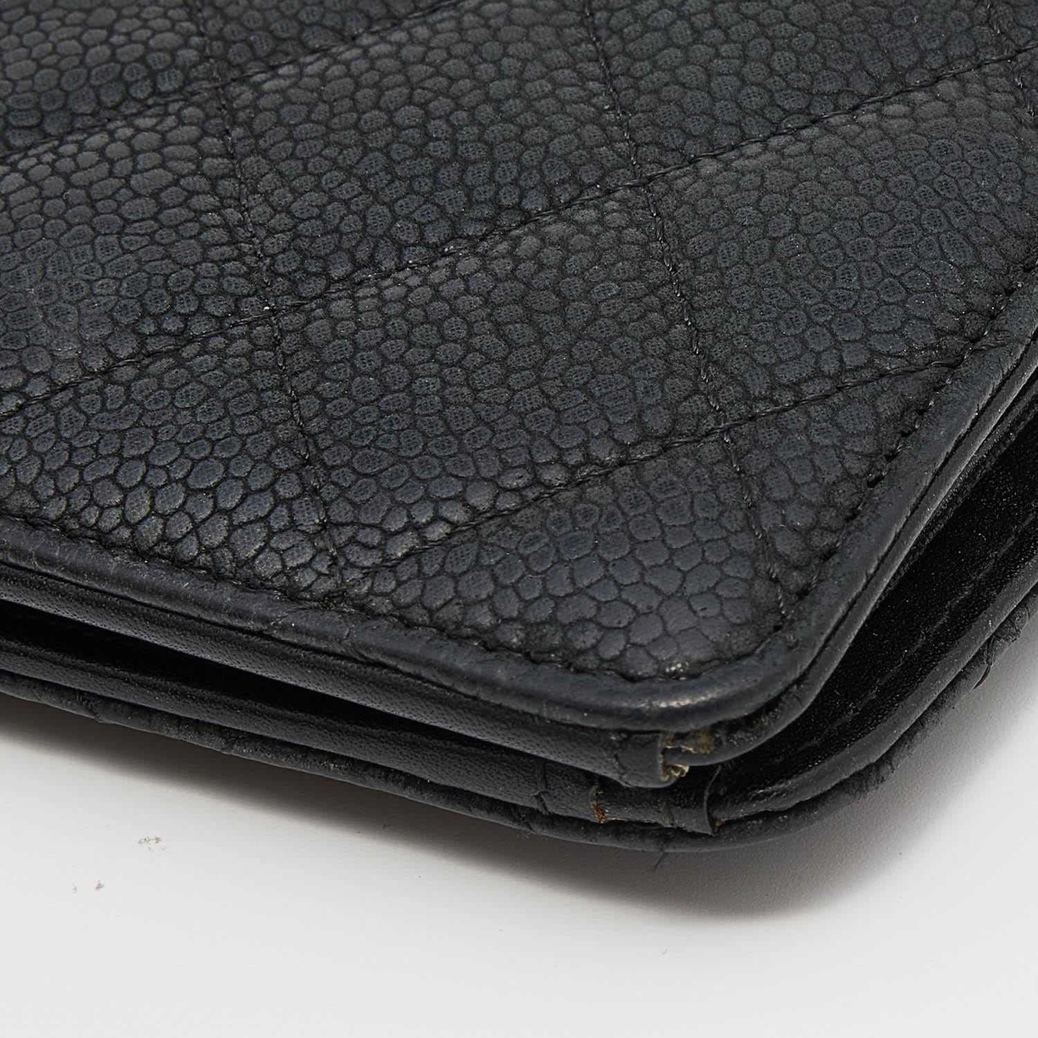 Chanel Black Quilted Caviar Leather Yen Continental Wallet 4