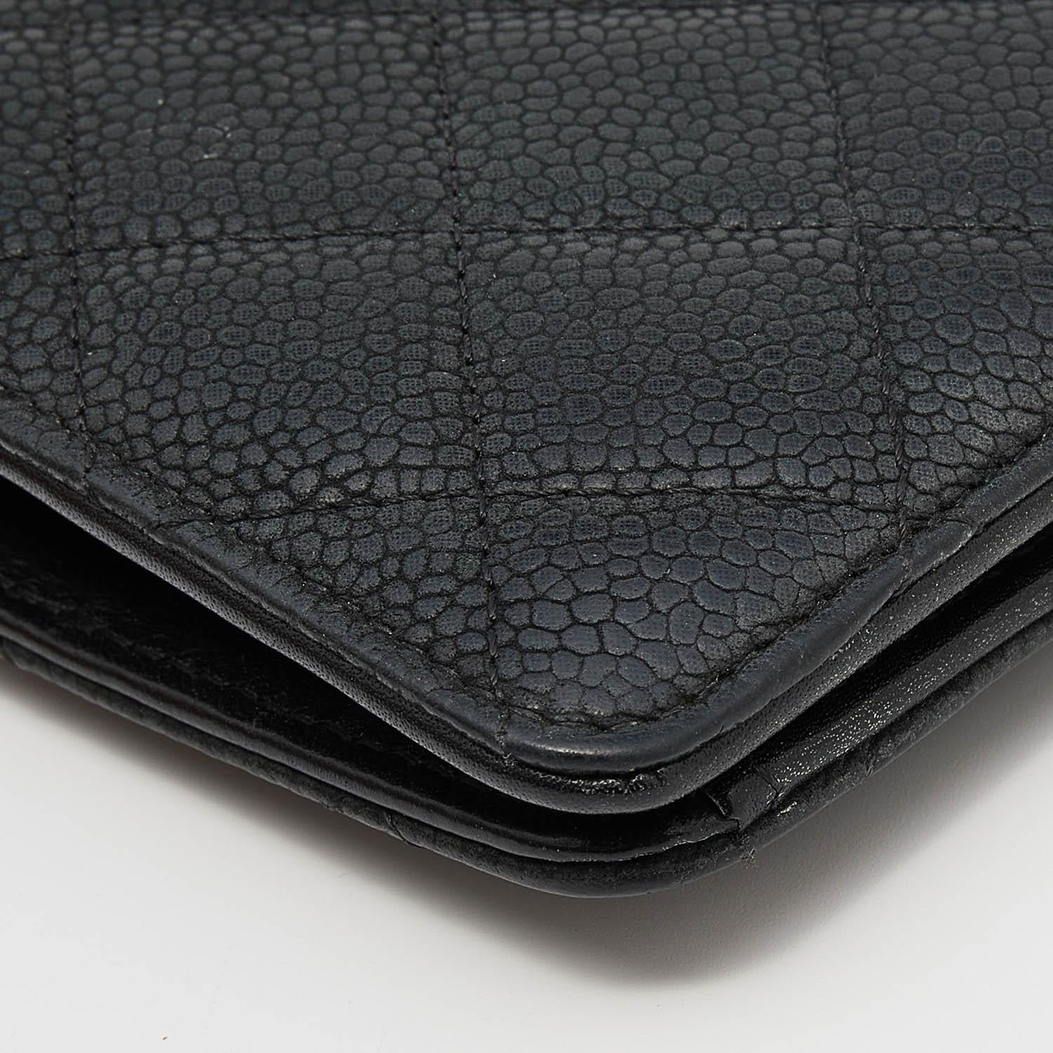 Chanel Black Quilted Caviar Leather Yen Continental Wallet 5