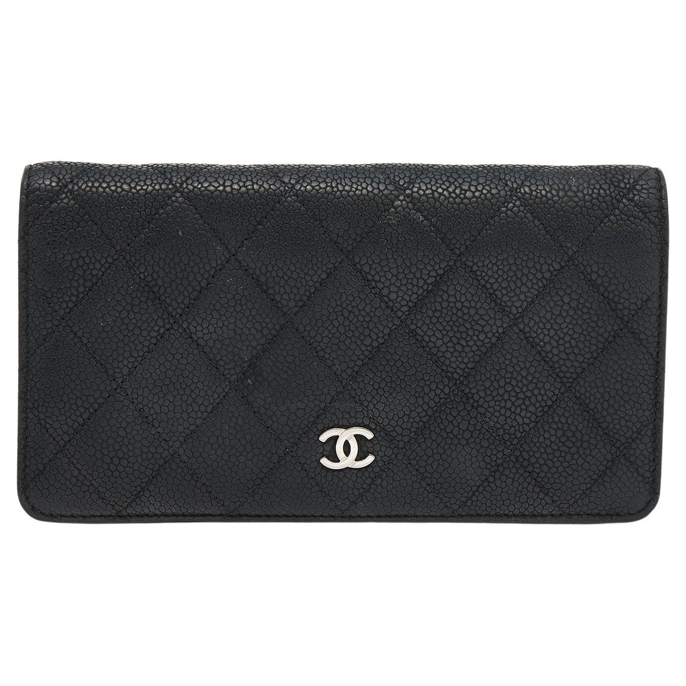 Chanel Black Quilted Caviar Leather Yen Continental Wallet