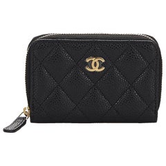 Chanel Black Quilted Caviar Leather Zip Around Coin Purse