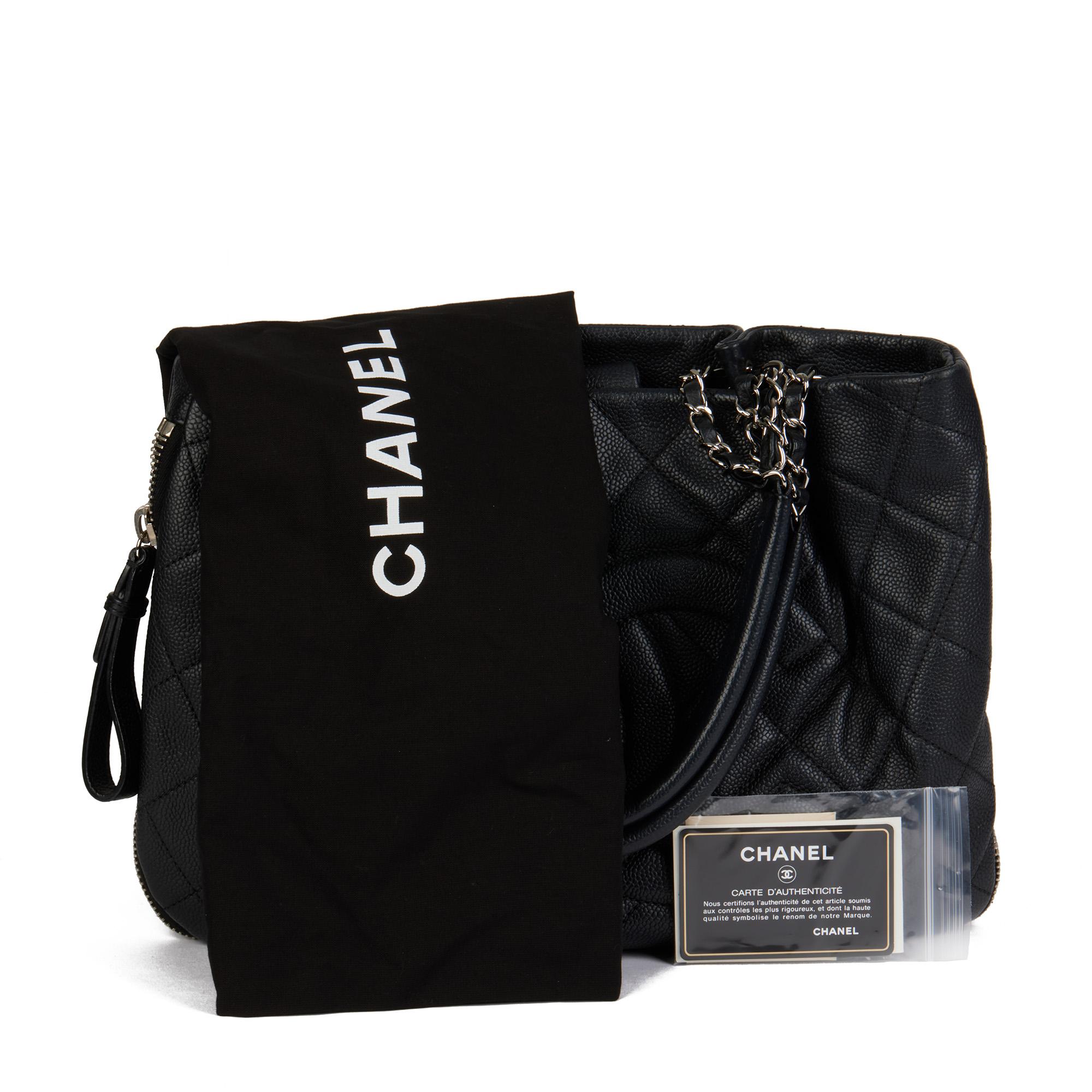 CHANEL Black Quilted Caviar Leather Zip Around Timeless Shoulder Tote 8