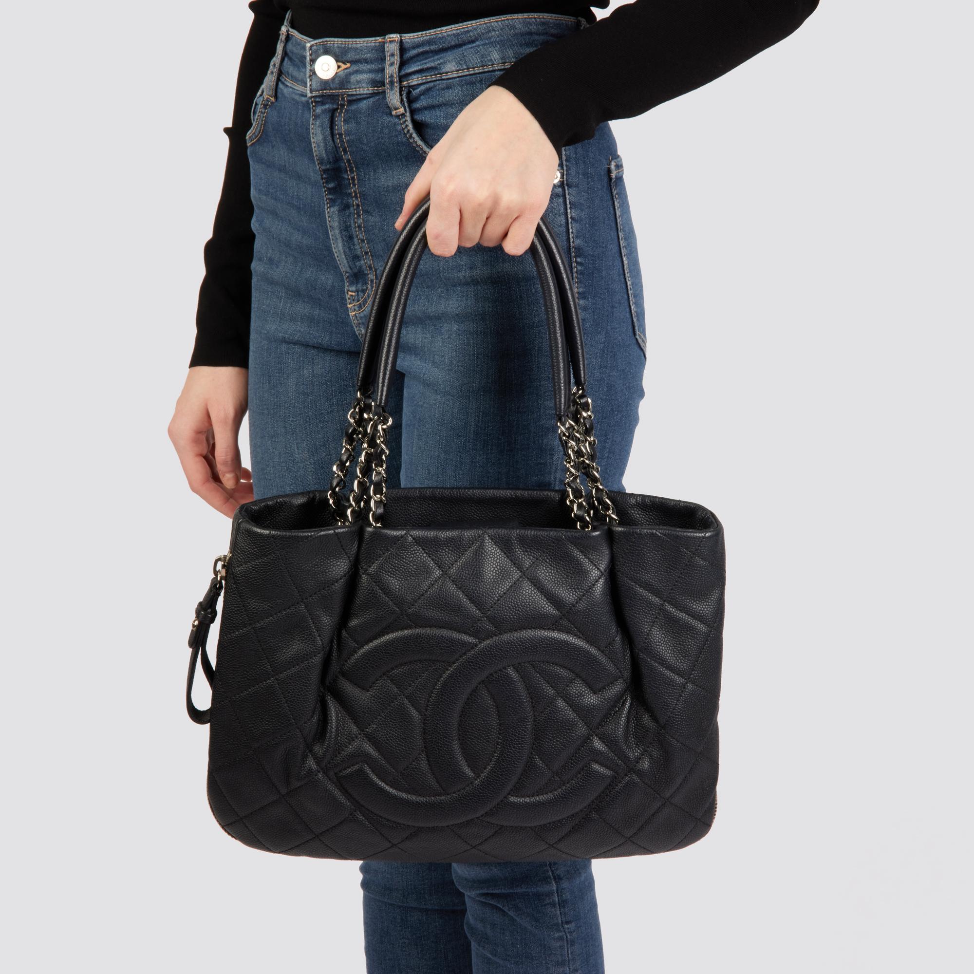 CHANEL Black Quilted Caviar Leather Zip Around Timeless Shoulder Tote 9