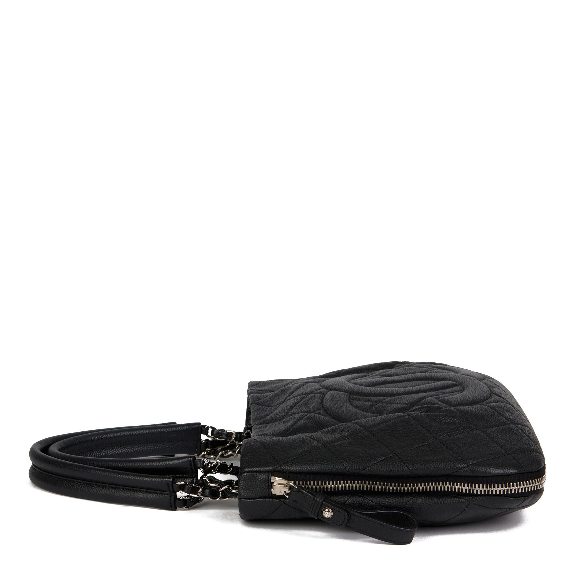 Women's CHANEL Black Quilted Caviar Leather Zip Around Timeless Shoulder Tote