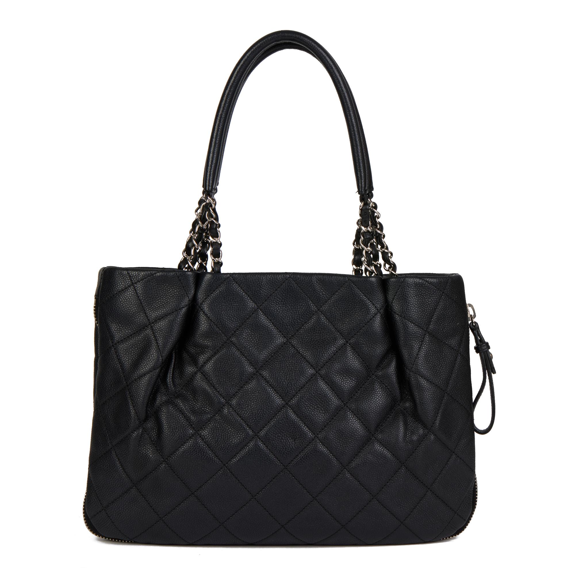 CHANEL Black Quilted Caviar Leather Zip Around Timeless Shoulder Tote 1