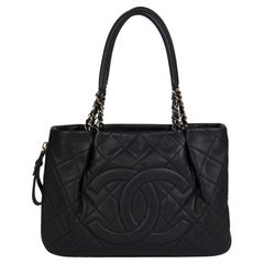 CHANEL Black Quilted Caviar Leather Zip Around Timeless Shoulder Tote