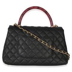 Chanel Black Quilted Caviar Lizard Medium Coco Top Handle Bag