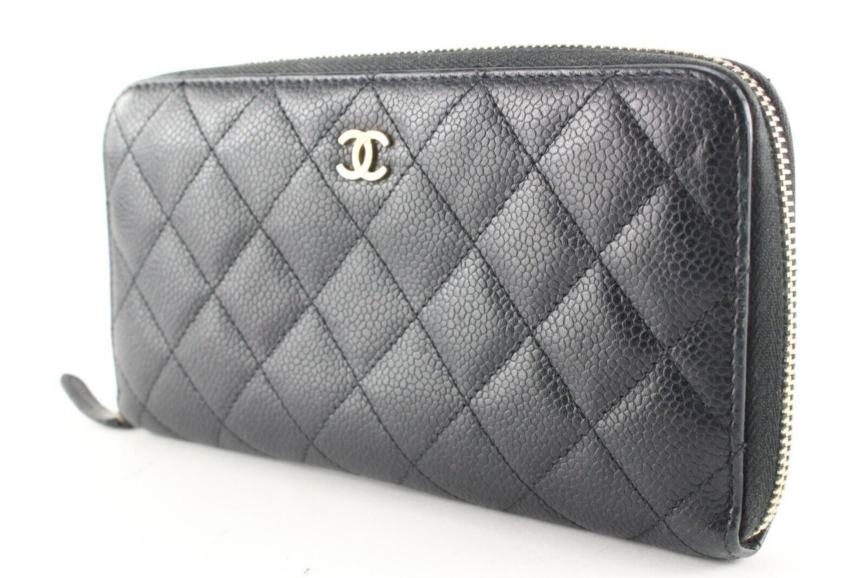 Chanel Black Quilted Caviar Long Zip Around L Gusset Wallet 1C512S For Sale 6