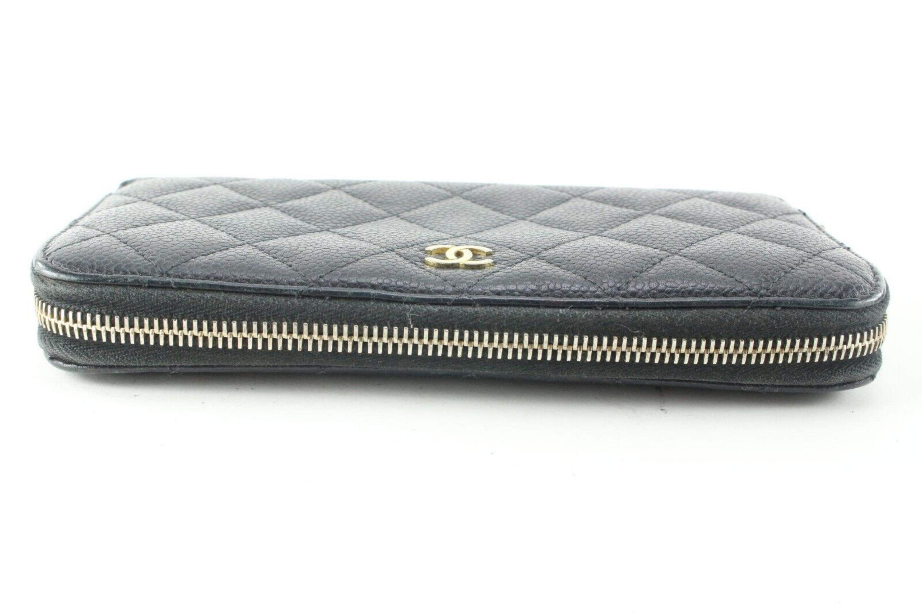 Chanel Black Quilted Caviar Long Zip Around L Gusset Wallet 1C512S For Sale 8