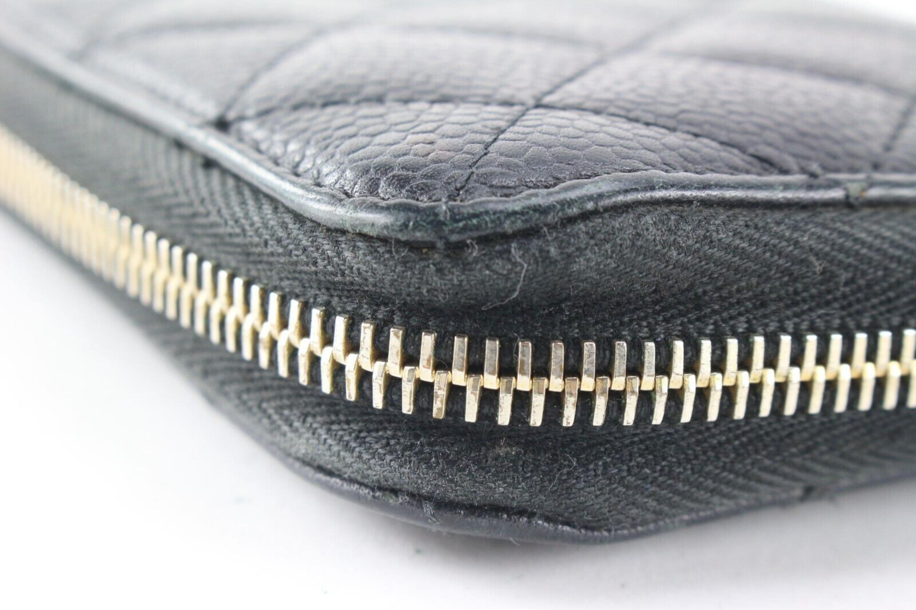 Chanel Black Quilted Caviar Long Zip Around L Gusset Wallet 1C512S
Date Code/Serial Number:8150078

Made In: France

Measurements: Length:7.5  