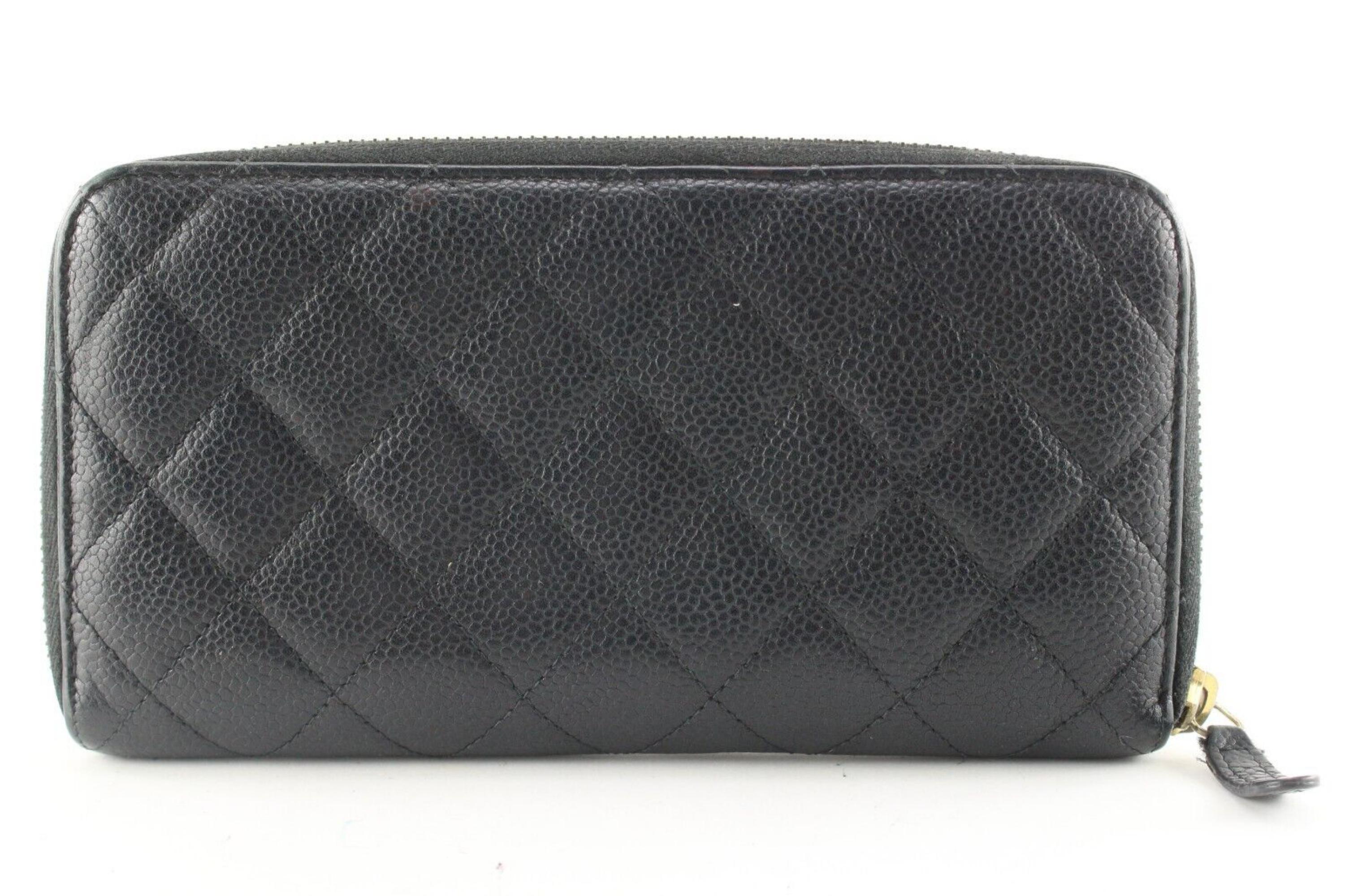 Chanel Black Quilted Caviar Long Zip Around L Gusset Wallet 1C512S For Sale 3
