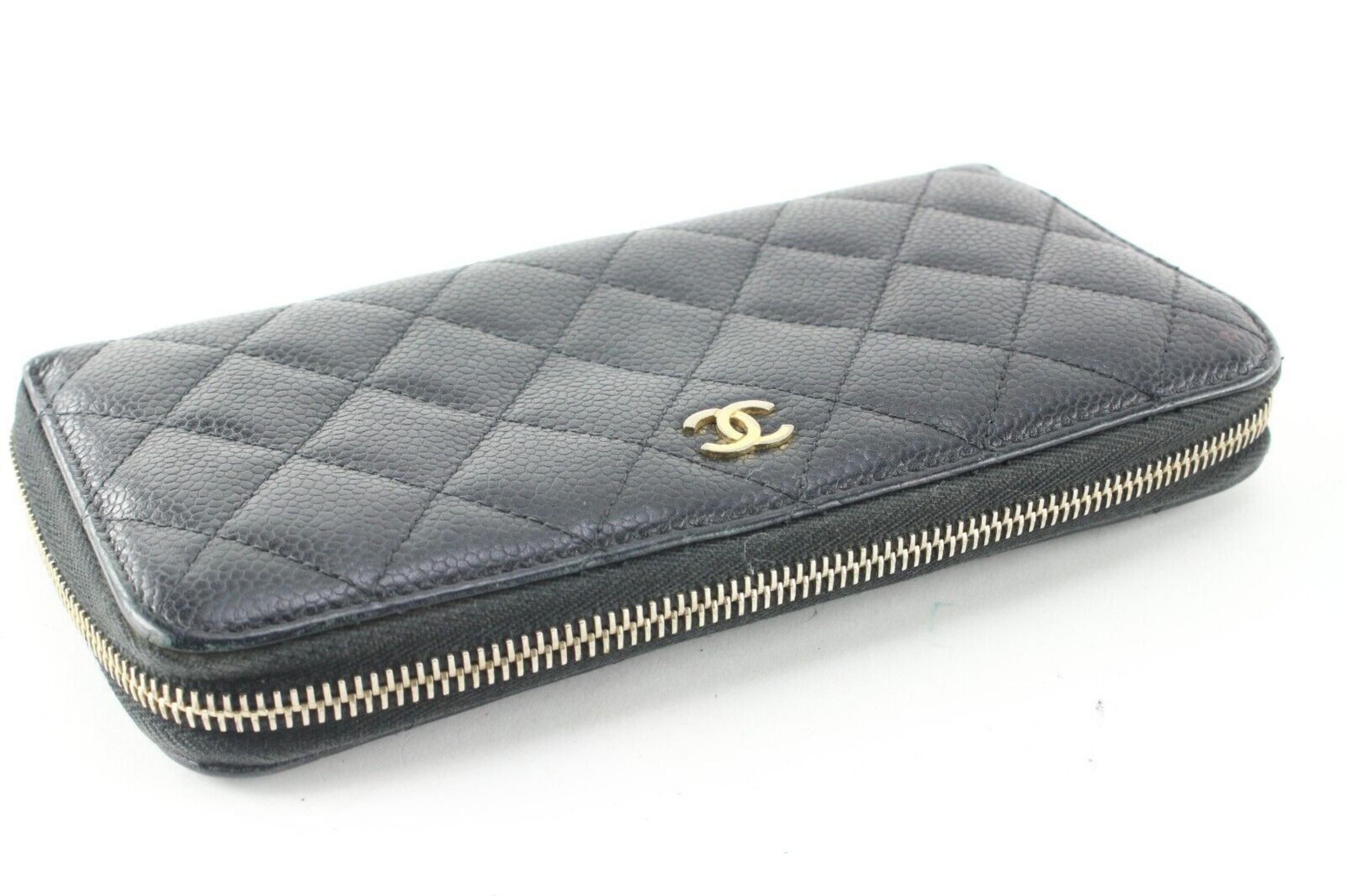 Chanel Black Quilted Caviar Long Zip Around L Gusset Wallet 1C512S For Sale 5