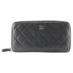 Chanel Schwarze gesteppte Kaviar-Brieftasche mit langem Reißverschluss und L Gusset 1C512S