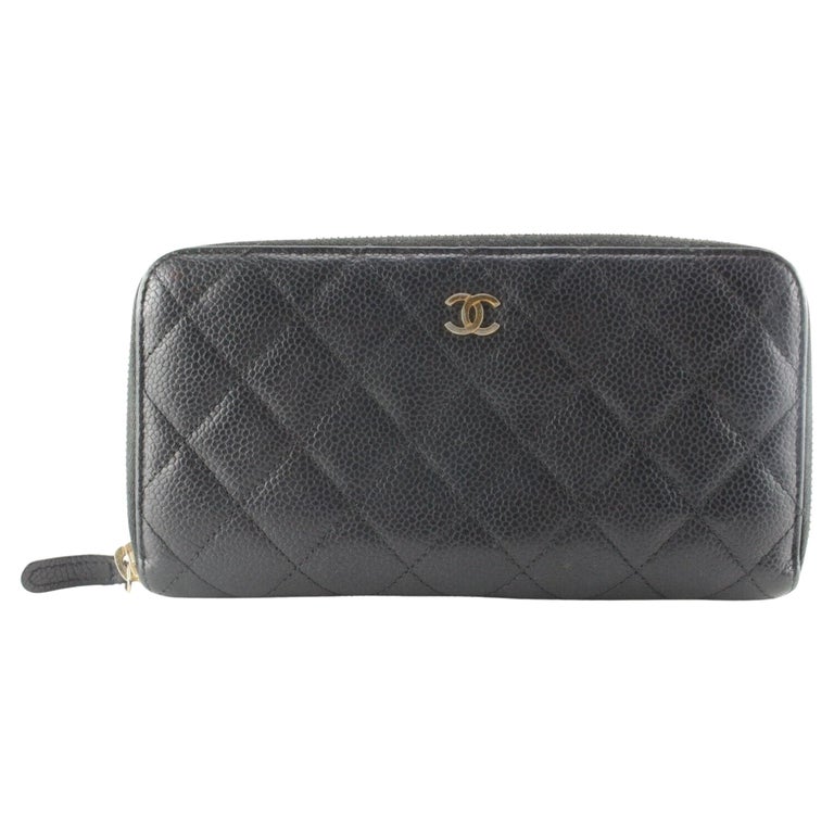 Chanel Black Quilted Caviar Long Zip Around L Gusset Wallet 1C512S For Sale  at 1stDibs
