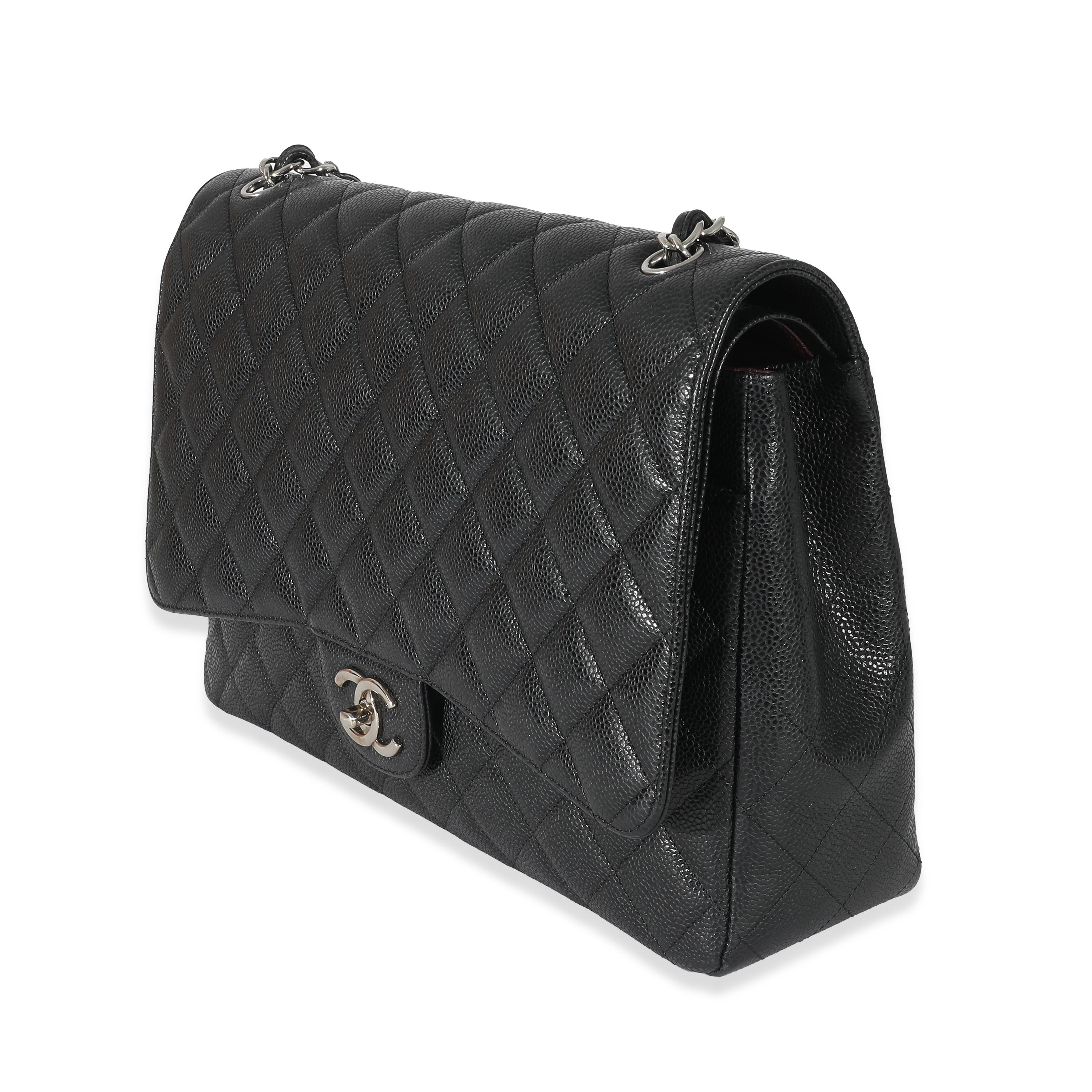 Women's Chanel Black Quilted Caviar Maxi Double Flap Bag For Sale