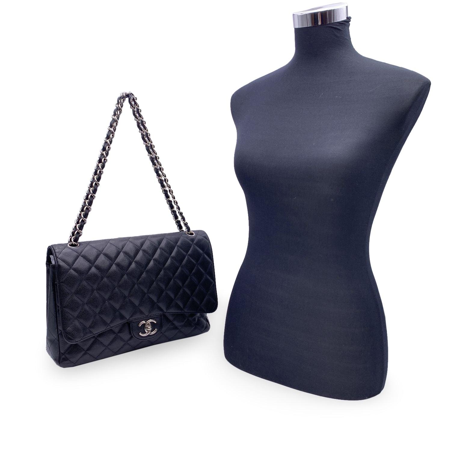 Chanel Black Quilted Caviar Maxi Timeless Classic 2.55 Double Flap Bag For Sale 4
