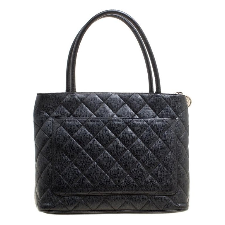 Chanel Black Caviar Medallion Matelasse Quilted Logo Tote Bag