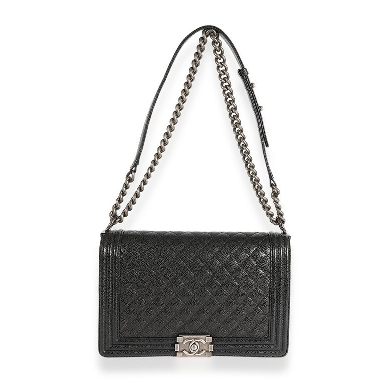 Chanel Black Quilted Caviar Medium Boy Bag For Sale at 1stDibs