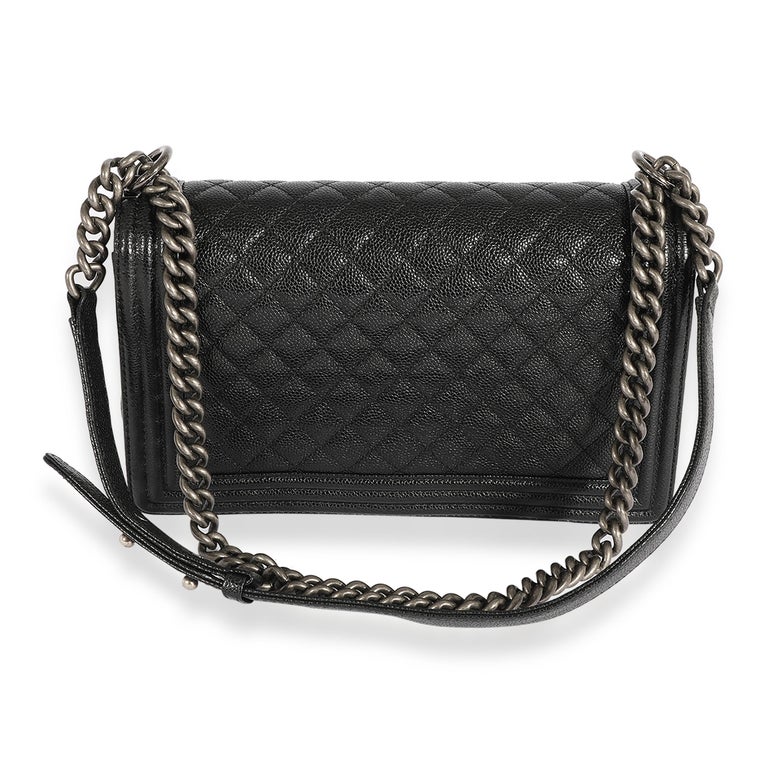 Chanel Black Quilted Caviar Medium Boy Bag For Sale at 1stDibs