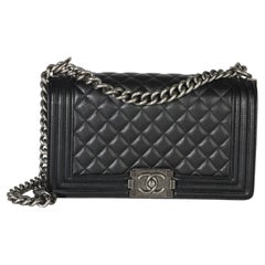 Chanel Black Quilted Caviar Medium Boy Bag
