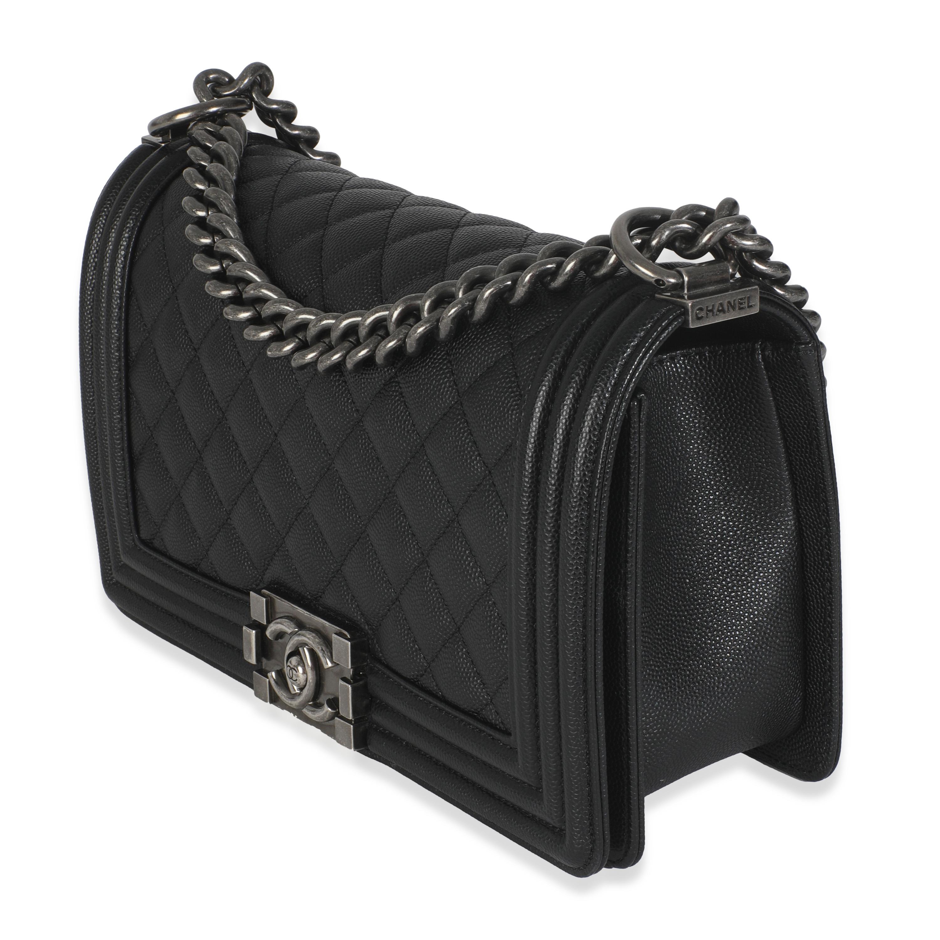 Women's Chanel Black Quilted Caviar Medium Boy Handbag For Sale