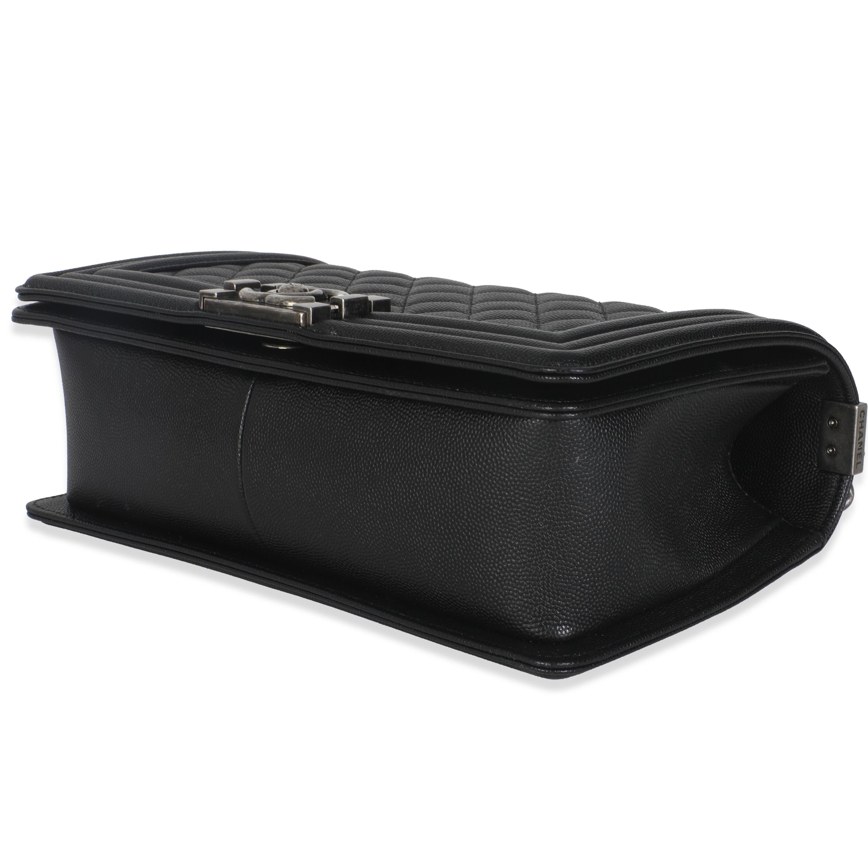Chanel Black Quilted Caviar Medium Boy Handbag For Sale 1
