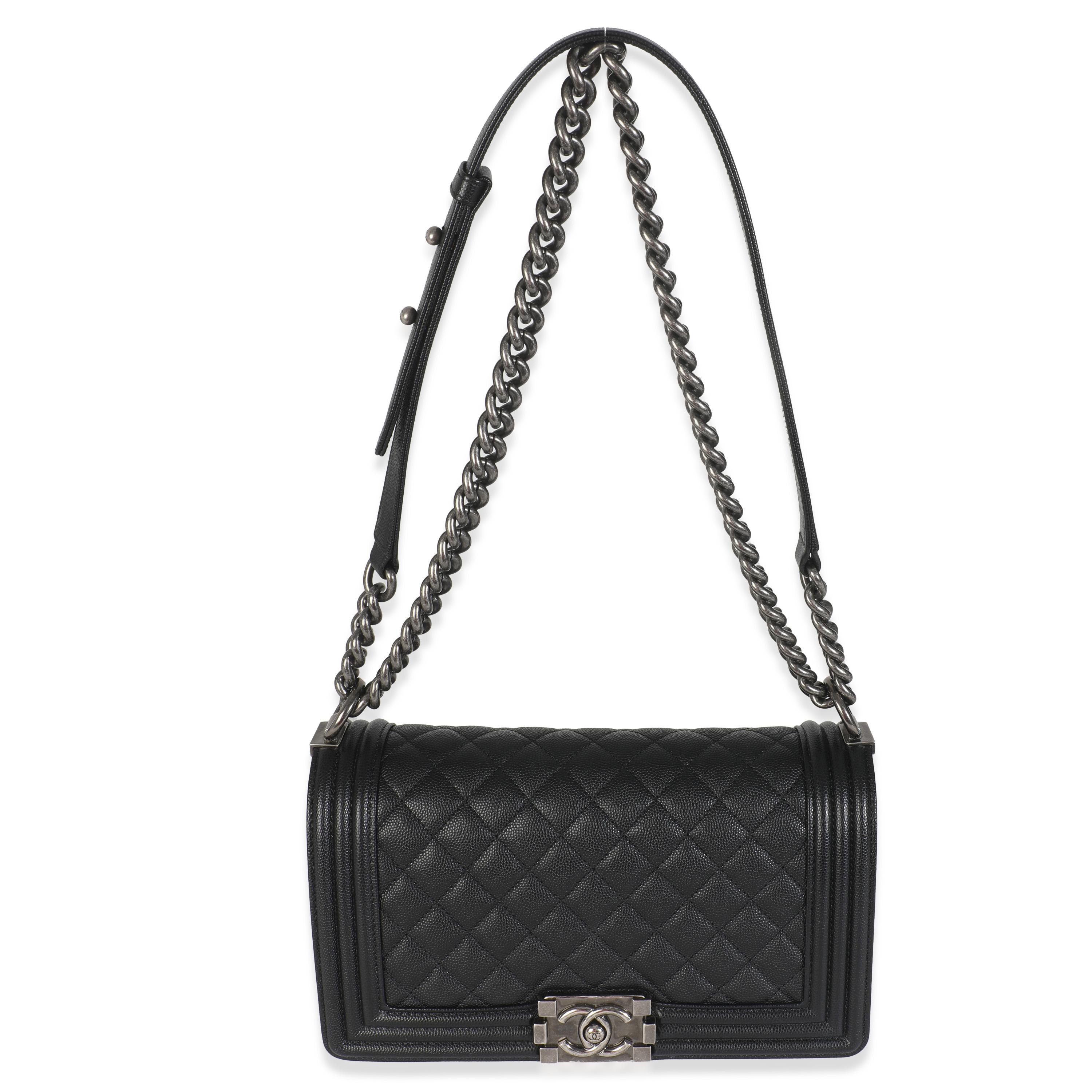 Chanel Black Quilted Caviar Medium Boy Handbag For Sale 2
