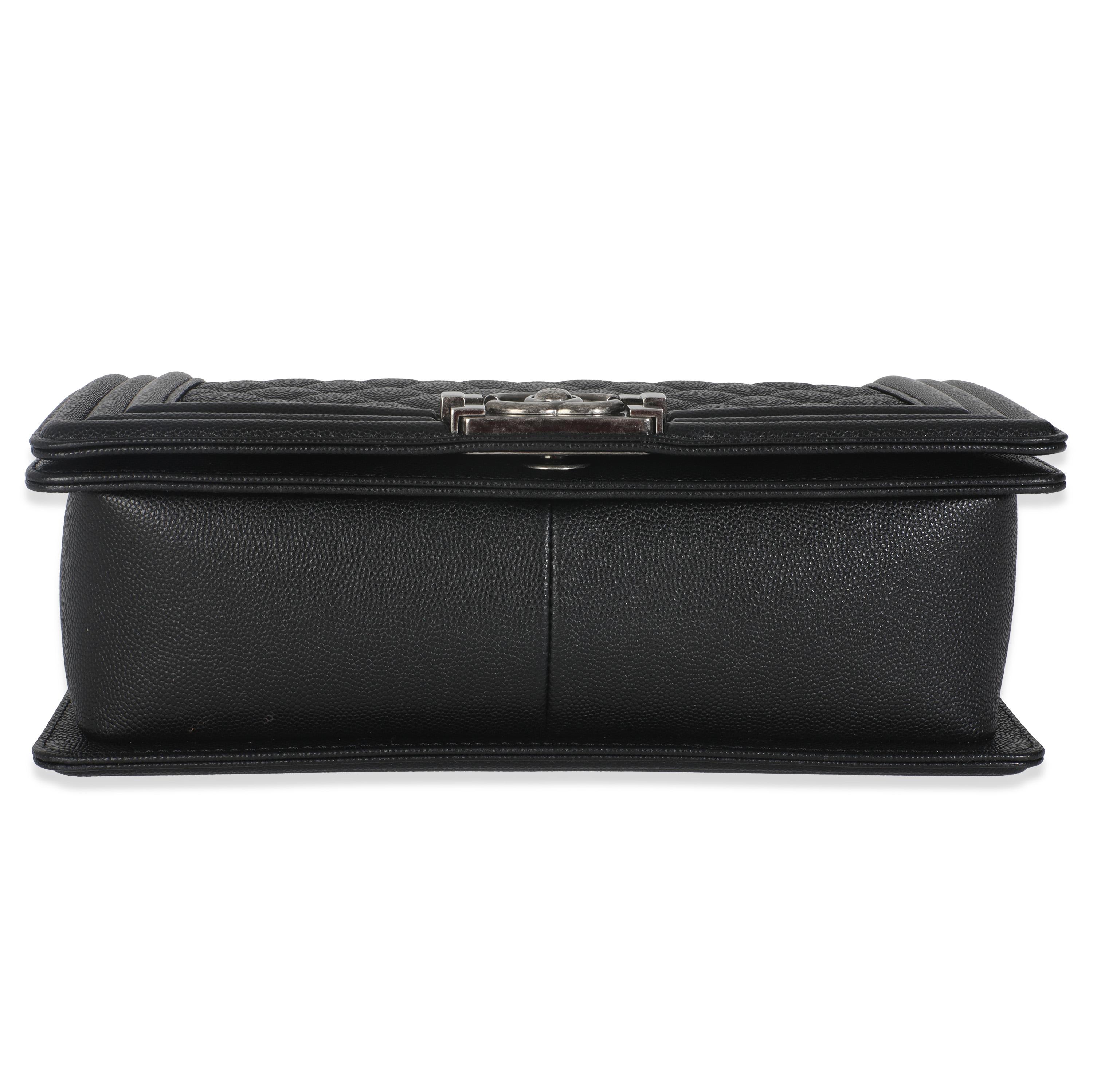 Chanel Black Quilted Caviar Medium Boy Handbag For Sale 4