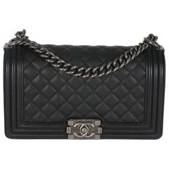 Chanel Black Quilted Caviar Medium Boy Handbag