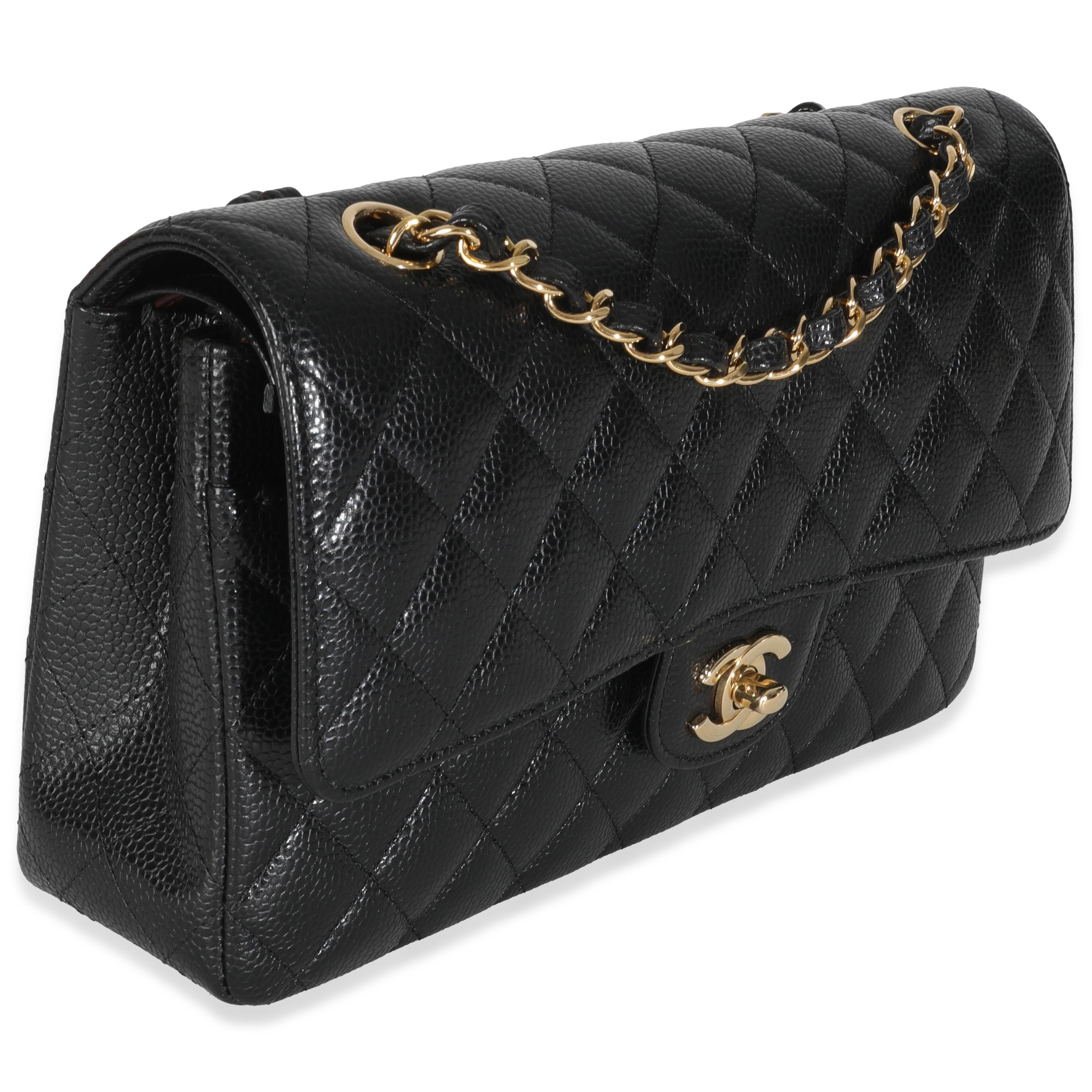 Chanel Black Quilted Caviar Medium Classic Double Flap Bag In Excellent Condition For Sale In New York, NY