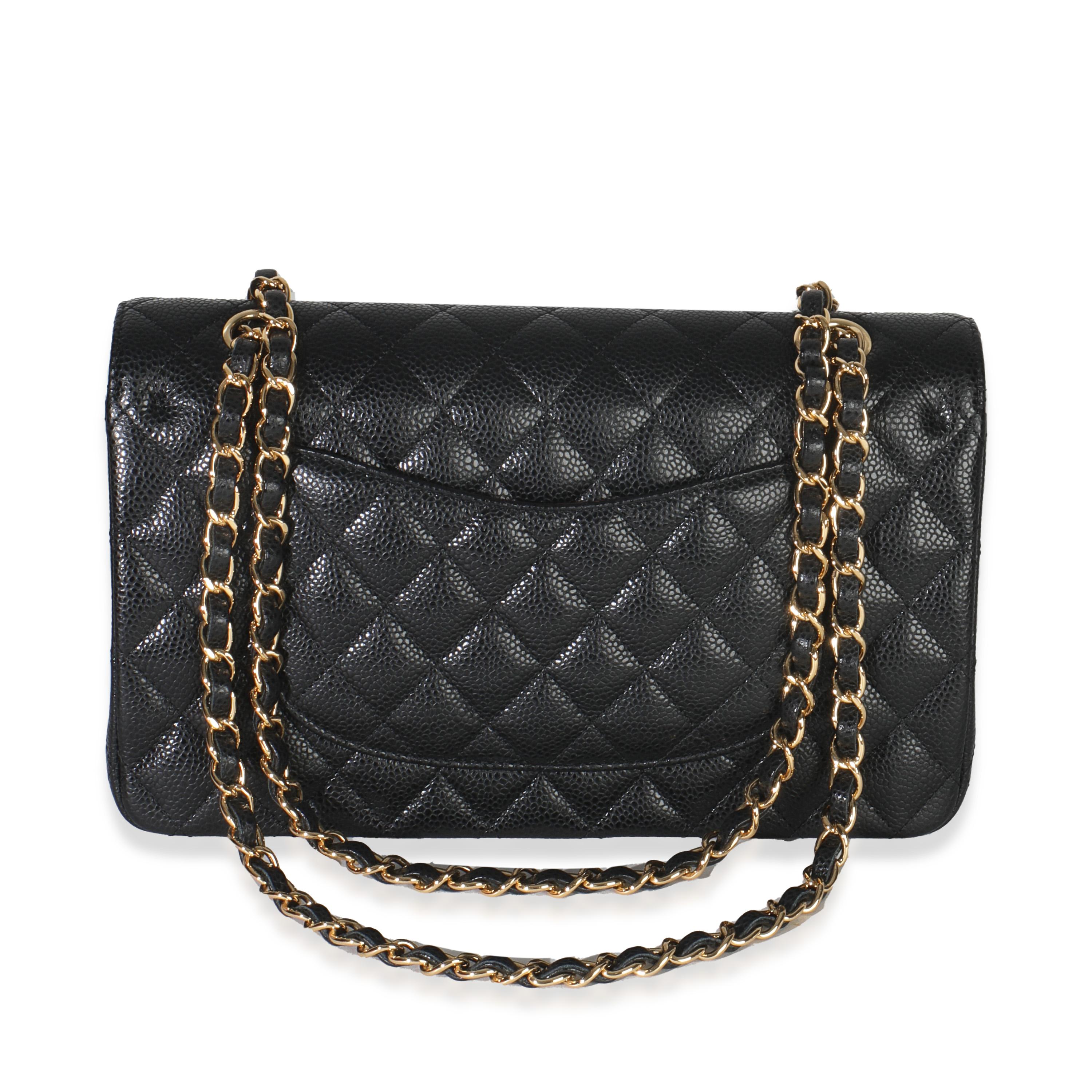 Noir Chanel - Sac à double rabat classique moyen matelassé Caviar noir en vente