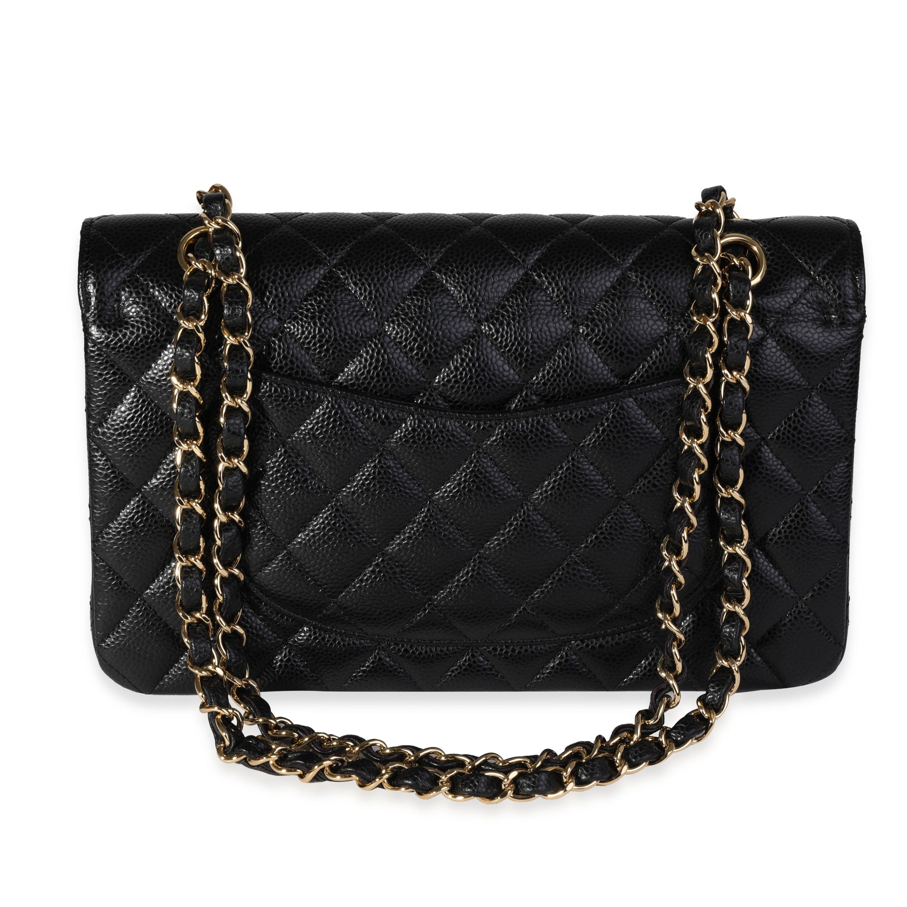 Chanel Black Quilted Caviar Medium Classic Double Flap Bag In Excellent Condition In New York, NY