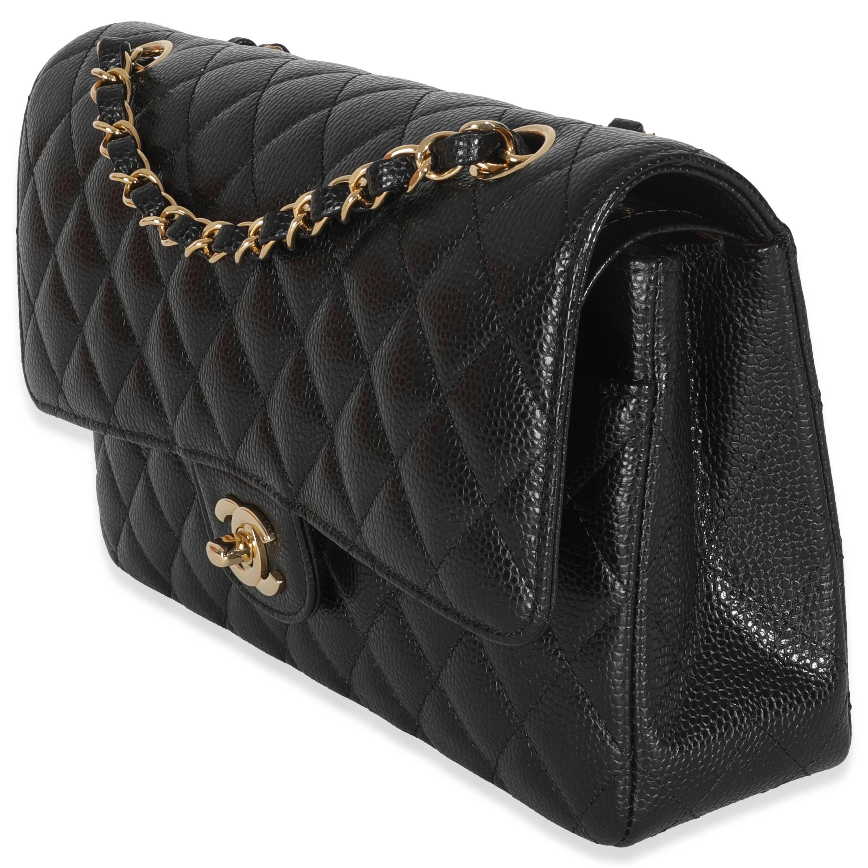 Women's Chanel Black Quilted Caviar Medium Classic Double Flap Bag For Sale