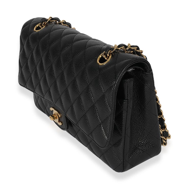 Women's Chanel Black Quilted Caviar Medium Classic Double Flap Bag