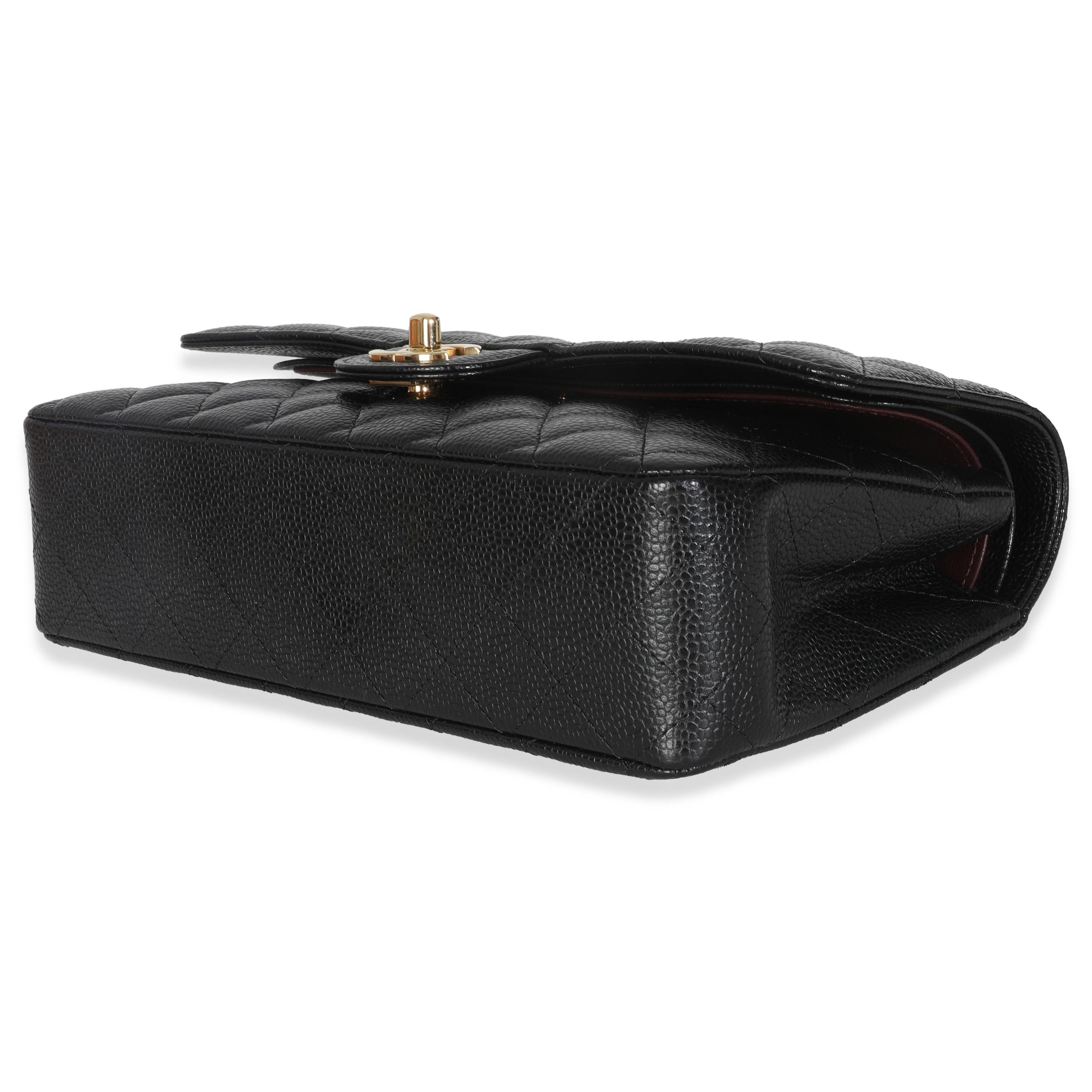 Chanel Black Quilted Caviar Medium Classic Double Flap Bag For Sale 1