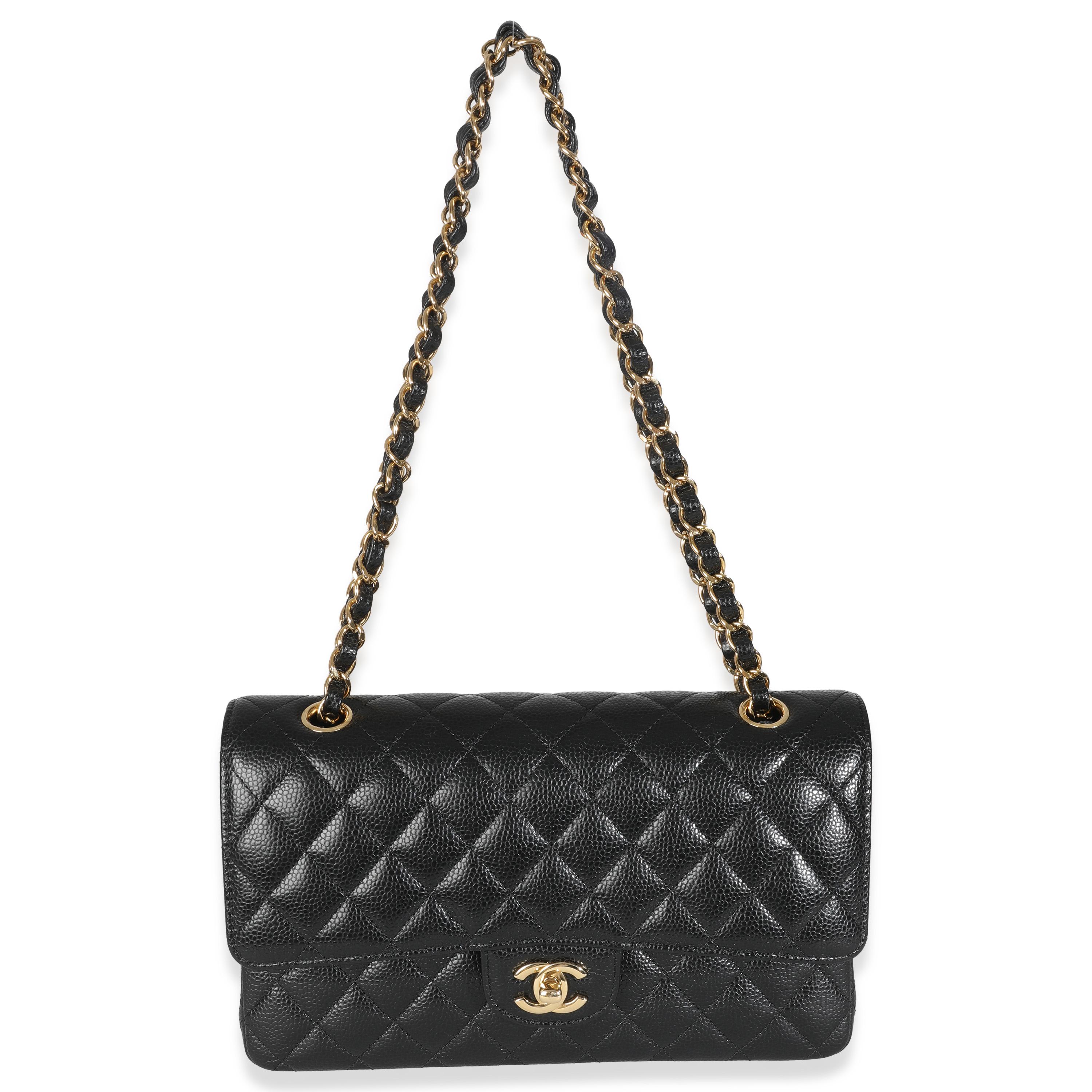 Chanel Black Quilted Caviar Medium Classic Double Flap Bag For Sale 2