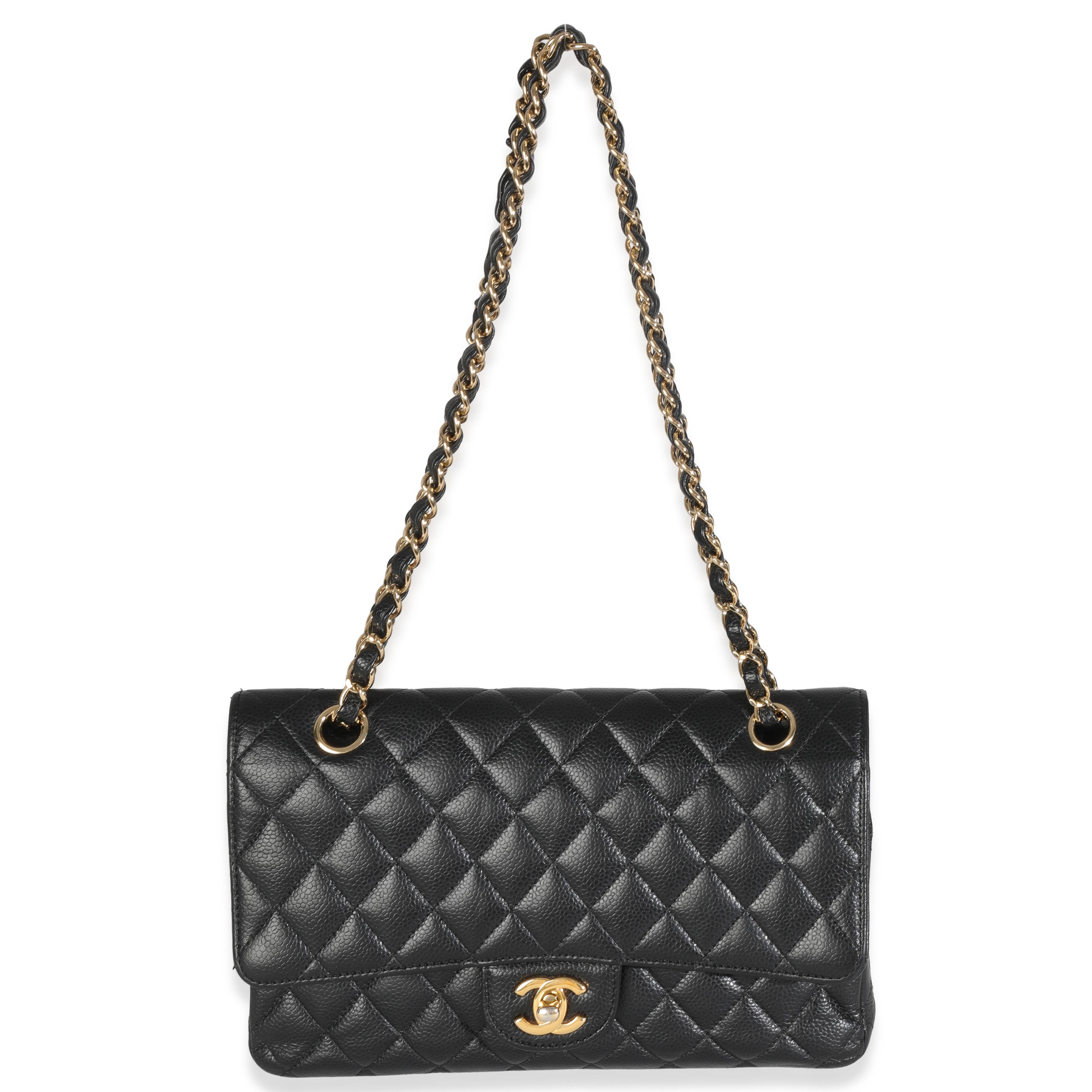 Chanel - Sac à double rabat classique moyen matelassé Caviar noir en vente 1