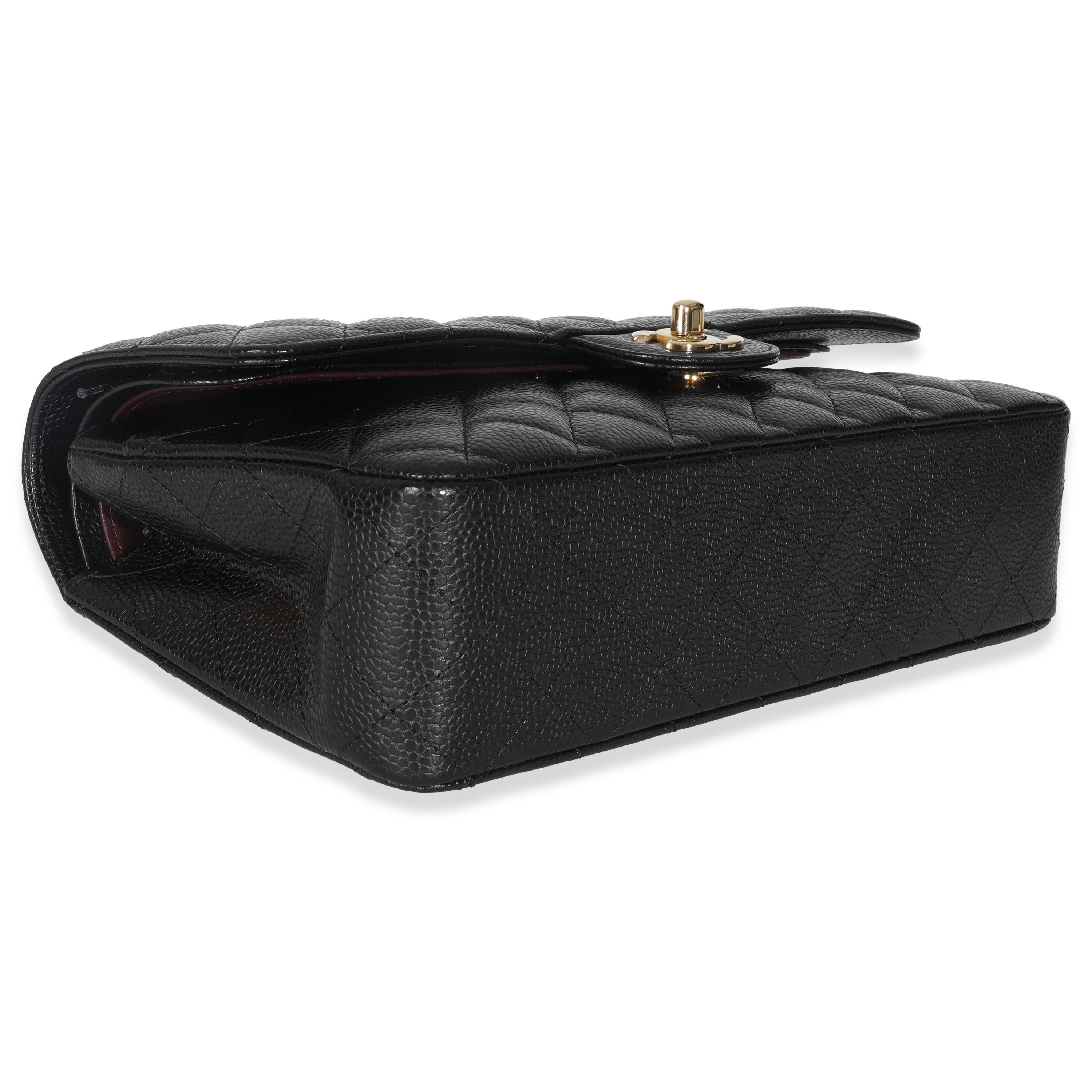 Chanel Black Quilted Caviar Medium Classic Double Flap Bag For Sale 3
