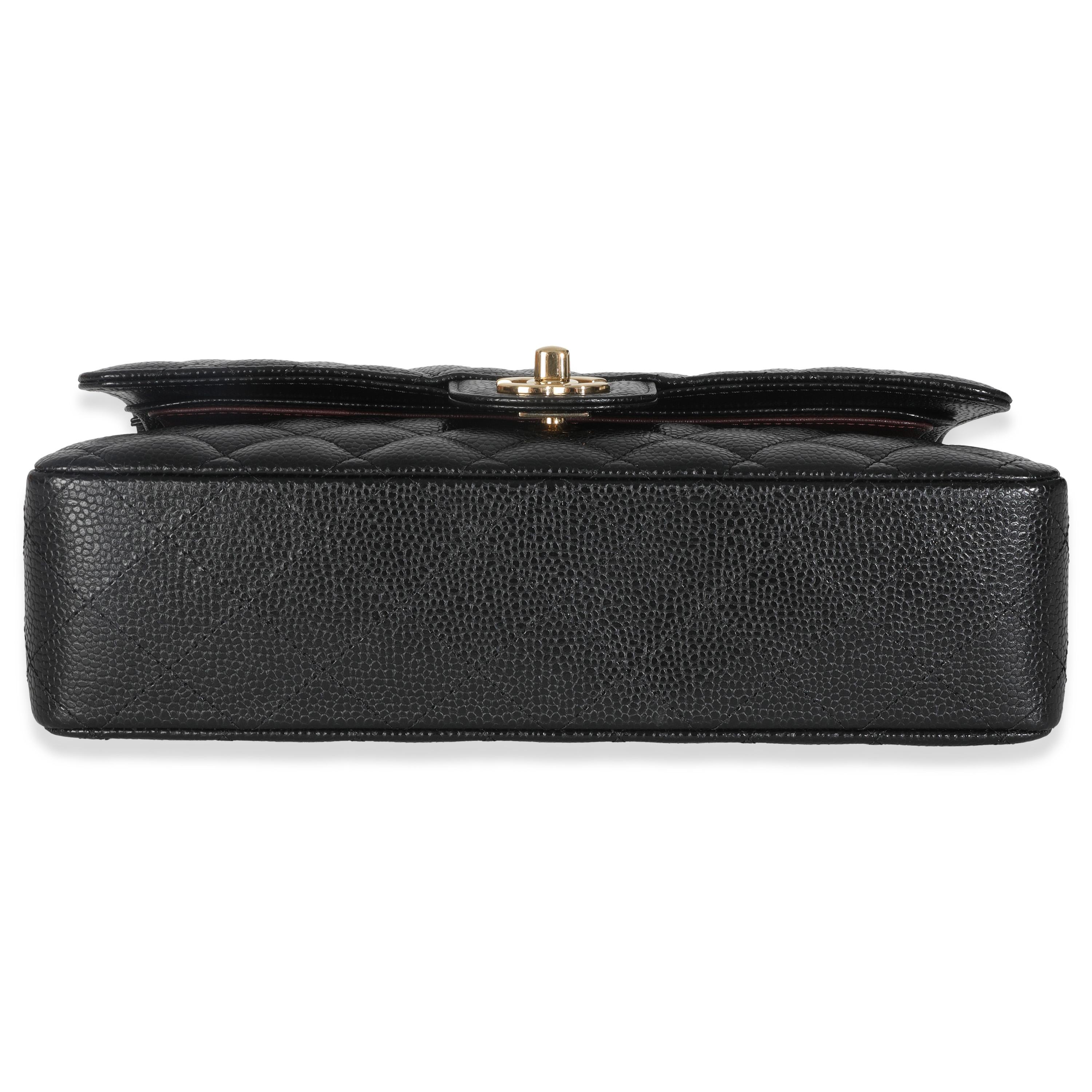 Chanel Black Quilted Caviar Medium Classic Double Flap Bag For Sale 4