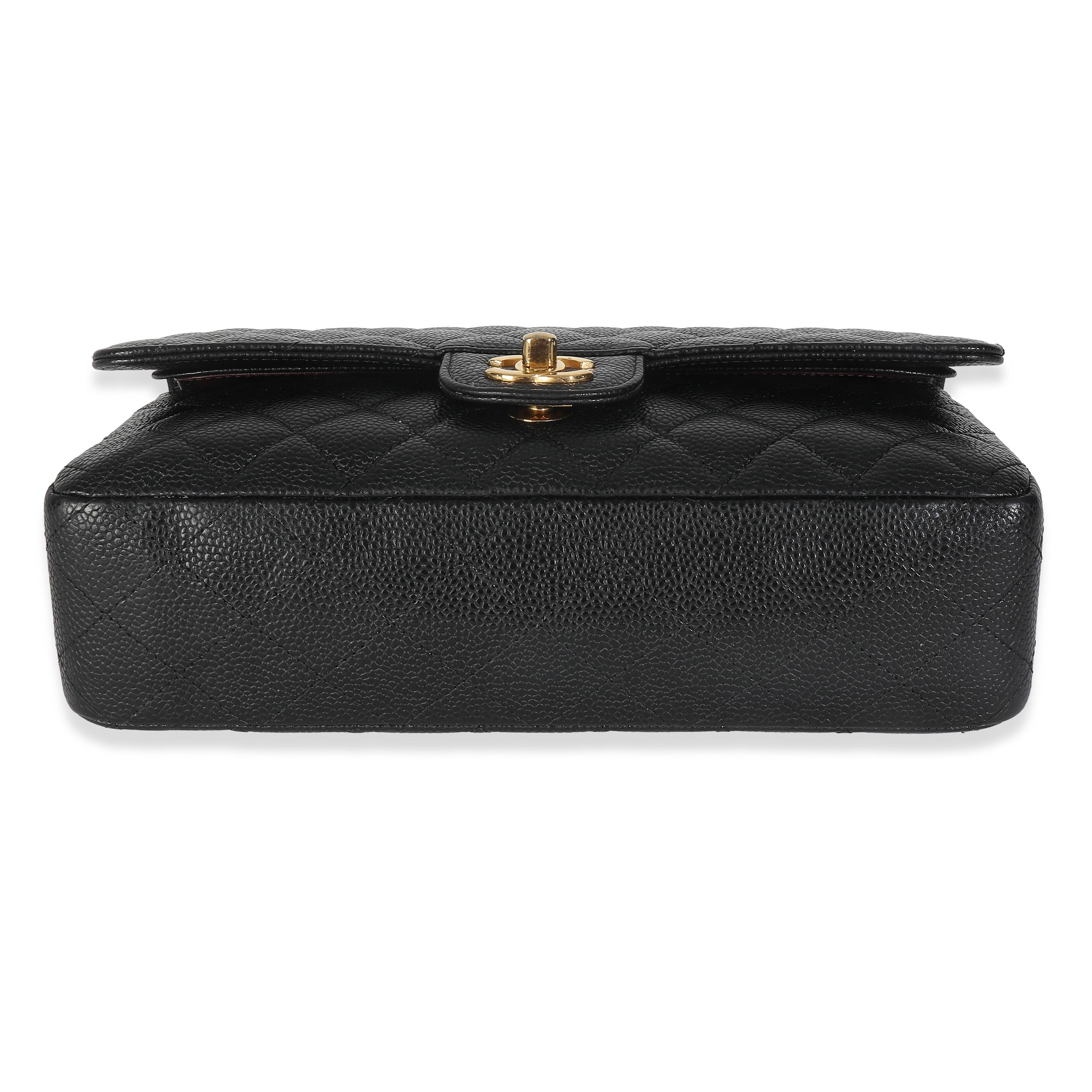 Chanel Schwarze klassische Tasche mit doppelter Klappe aus gestepptem Kaviar im Angebot 4