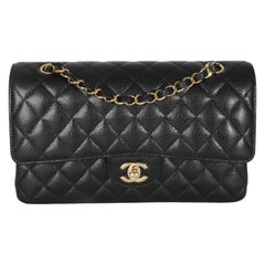 Chanel Black Quilted Caviar Medium Classic Double Flap Bag