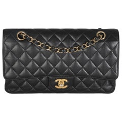 Chanel Nero Caviale Trapuntato Medio Borsa Classica Doppia Patta