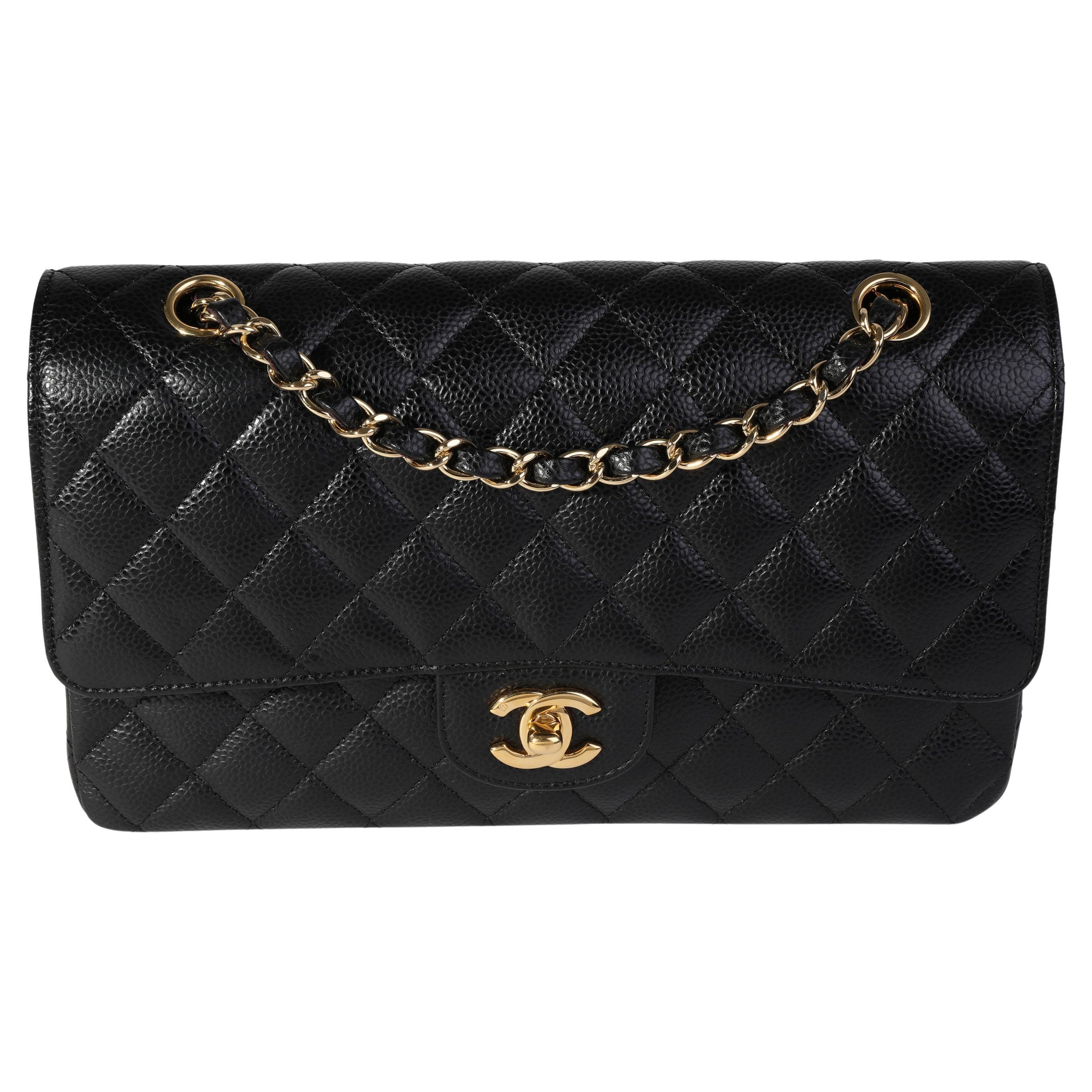 Chanel Black Quilted Caviar Medium Classic Double Flap Bag at 1stDibs